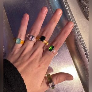 Set of four colorful costume jewelry rings